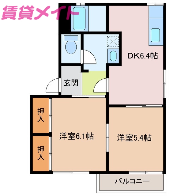 津市白塚町のアパートの間取り