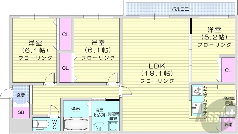 地下鉄東豊線 環状通東駅 徒歩10分 4階建 築2年の間取り写真