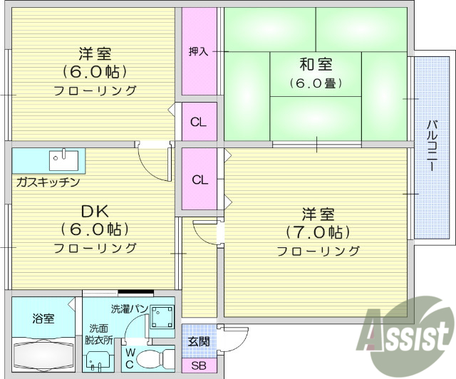 仙台市若林区今泉のアパートの間取り