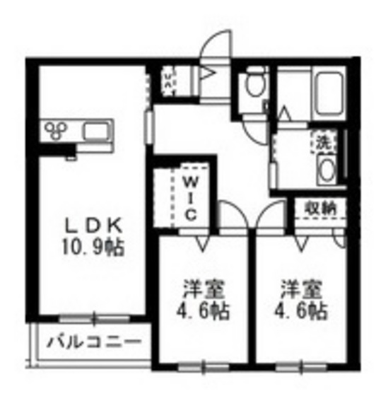 岡山市東区西大寺川口のアパートの間取り