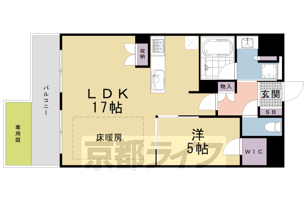 京都市東山区五条橋東２丁目のマンションの間取り