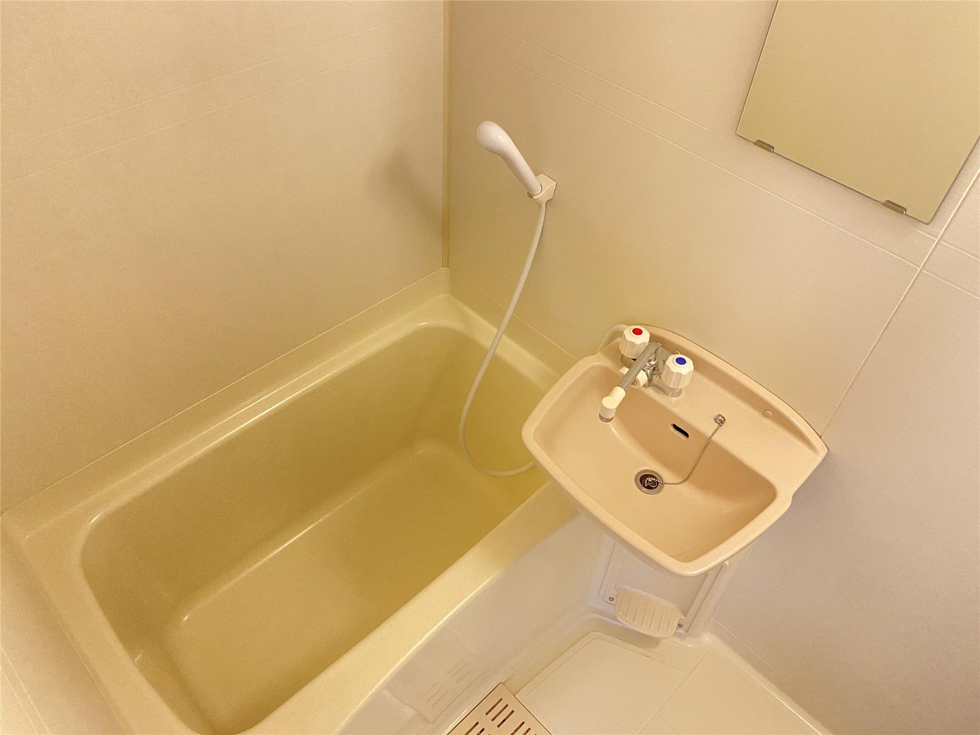 バス・シャワールーム　洗面ボウル、鏡付きのお風呂♪