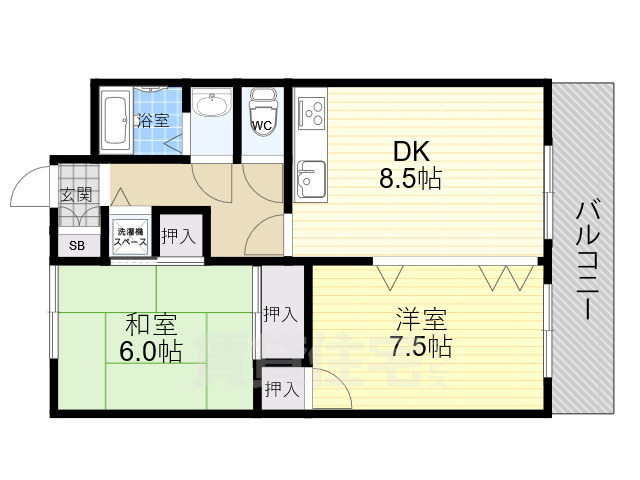 京都市北区衣笠御所ノ内町のマンションの間取り