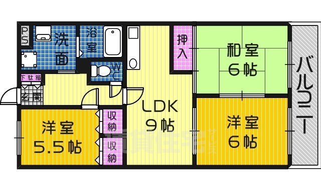 堺市北区百舌鳥赤畑町のマンションの間取り