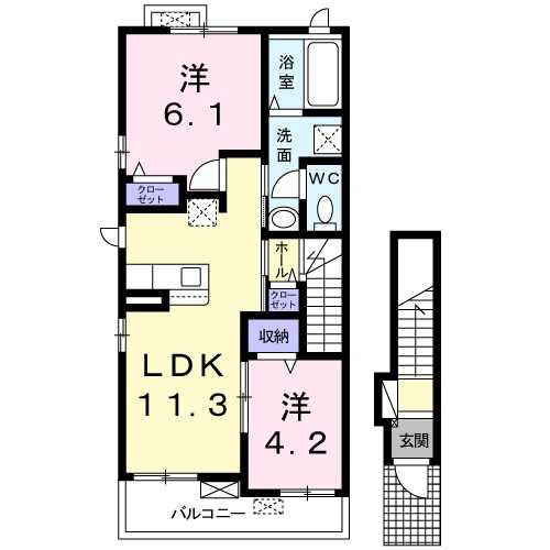 姫路市香寺町中仁野のアパートの間取り