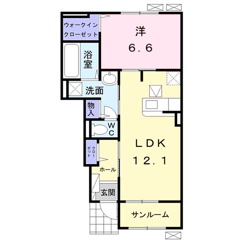 【旭市ニ　都市ガス1LDKの間取り】