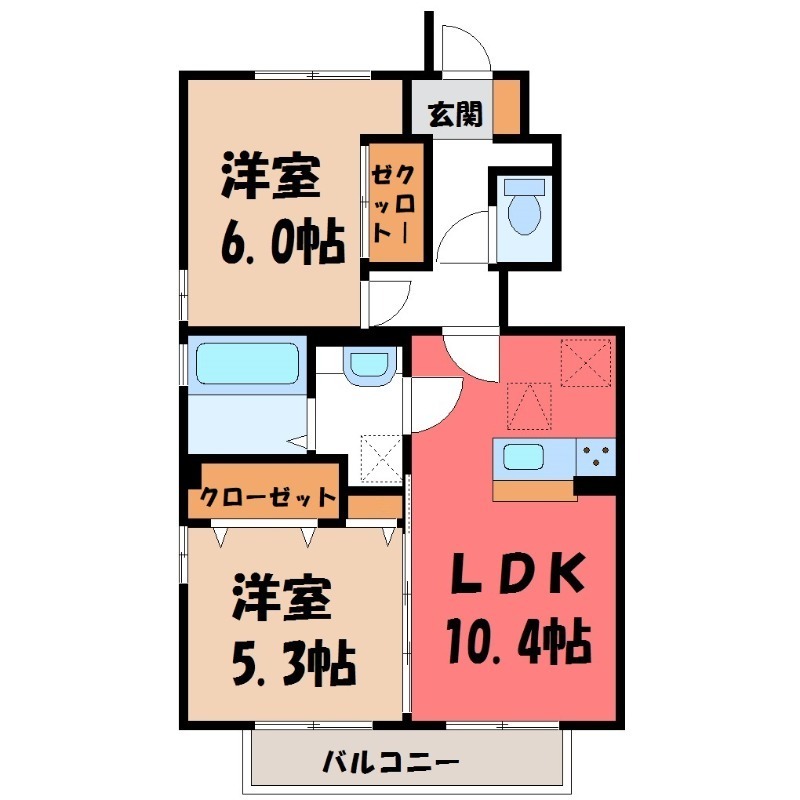 栃木市片柳町のアパートの間取り