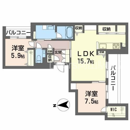 【岡山市北区田中のマンションの間取り】