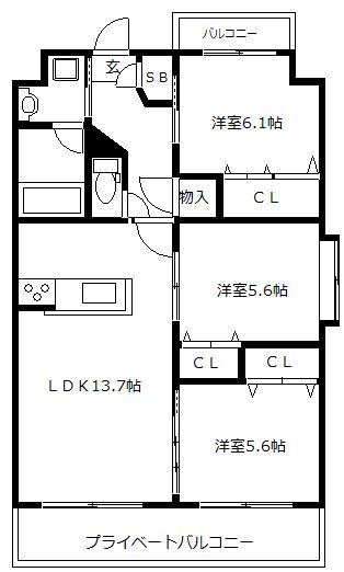 福岡市東区香椎駅前のマンションの間取り