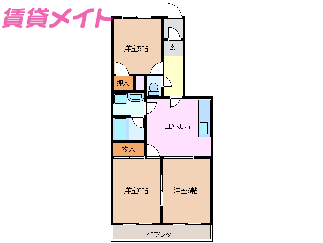 津市高茶屋のマンションの間取り