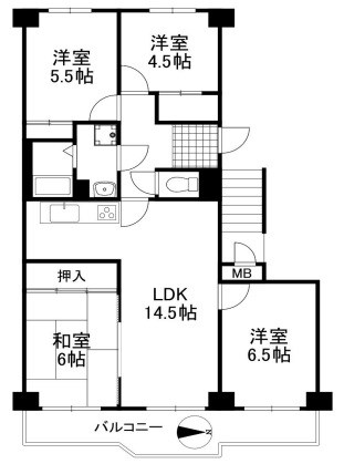 西宮市小松東町のマンションの間取り