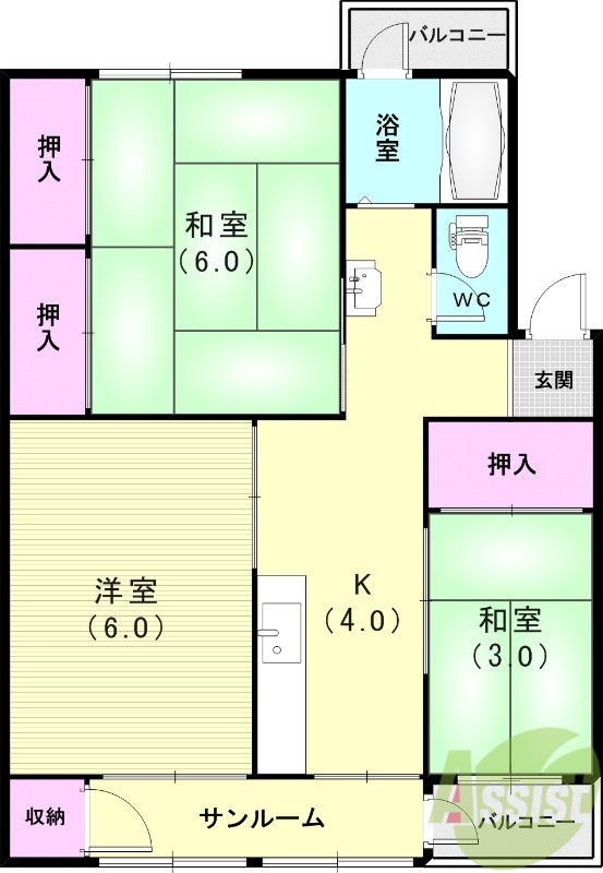 神戸市長田区五位ノ池町のマンションの間取り