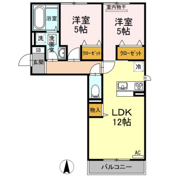 岡山市北区一宮のアパートの間取り