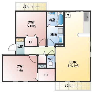 藤井寺市西古室のアパートの間取り