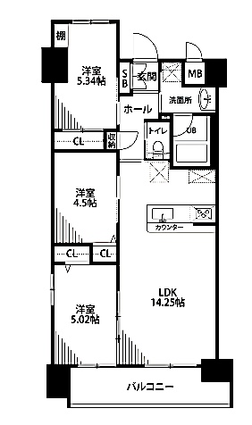 北九州市門司区高田のマンションの間取り