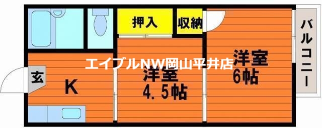 岡山市中区門田本町のアパートの間取り