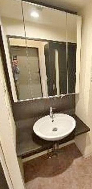 洗面設備　大きな鏡の独立洗面台