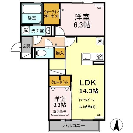 熊本市南区南高江のアパートの間取り