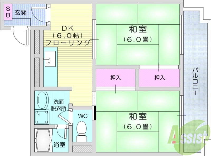 宮城県仙台市宮城野区鉄砲町東（マンション）の賃貸物件の間取り