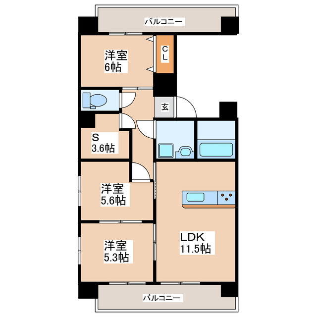 熊本市中央区新屋敷のマンションの間取り