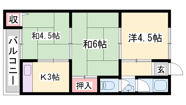 加古川市尾上町養田のアパートの間取り