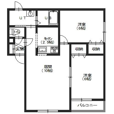 函館市中道のアパートの間取り