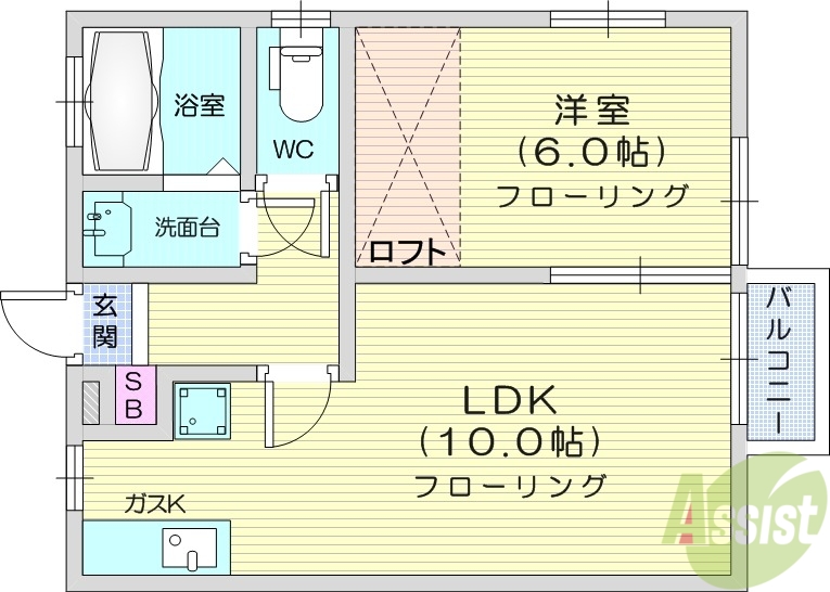 仙台市泉区北中山のアパートの間取り