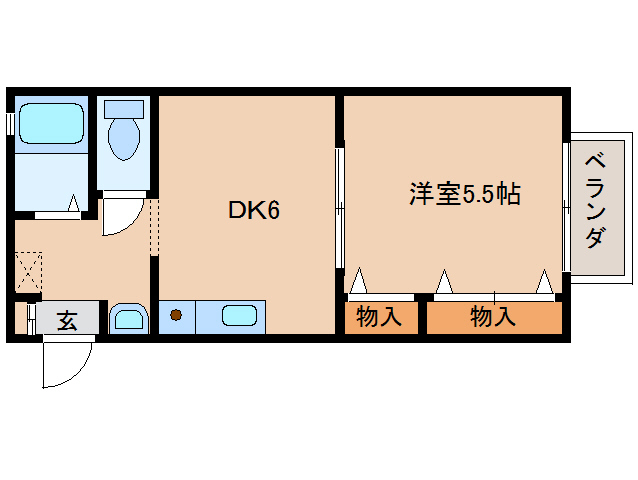 奈良市奥芝町のアパートの間取り