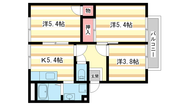 北葛城郡河合町広瀬台のアパートの間取り