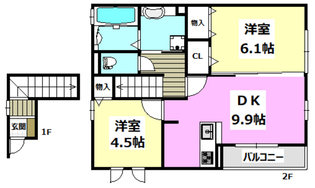 【茨木市上中条のアパートの間取り】