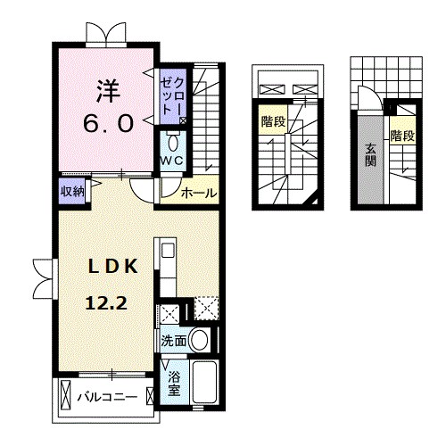 東武宇都宮線 江曽島駅 バス乗車時間：10分 最寄りバス停で下車 徒歩5分 3階建 築14年の間取り写真