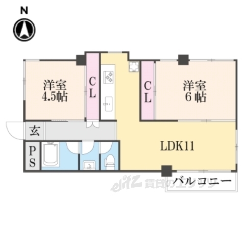 京都市右京区嵯峨新宮町のマンションの間取り