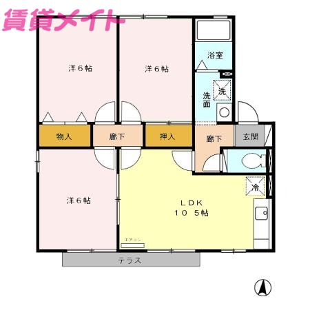 松阪市嬉野中川新町のアパートの間取り