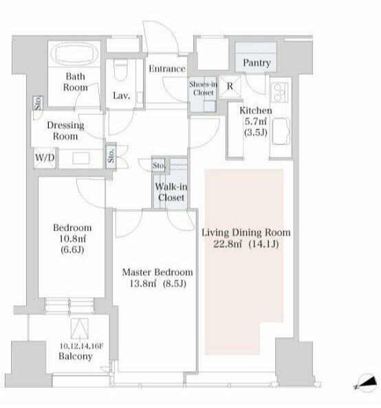 新宿区西新宿のマンションの間取り