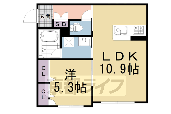 京都市右京区鳴滝本町のアパートの間取り