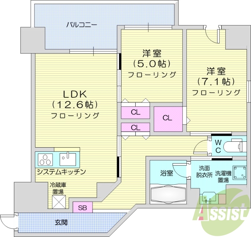 札幌市白石区本郷通のマンションの間取り