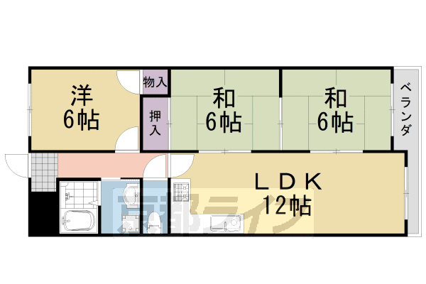 京都市西京区山田久田町のマンションの間取り