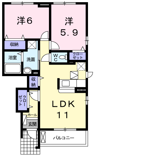 岡山市北区西辛川のアパートの間取り