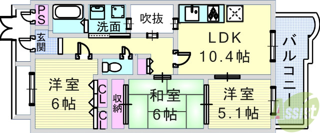 西宮市樋之池町のマンションの間取り