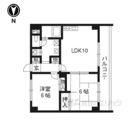 京都市西京区大枝沓掛町のマンションの間取り