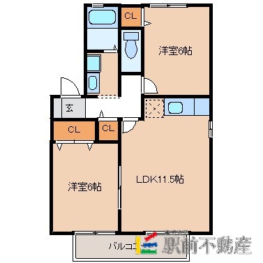 小郡市大崎のアパートの間取り