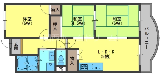 寝屋川市国松町のマンションの間取り