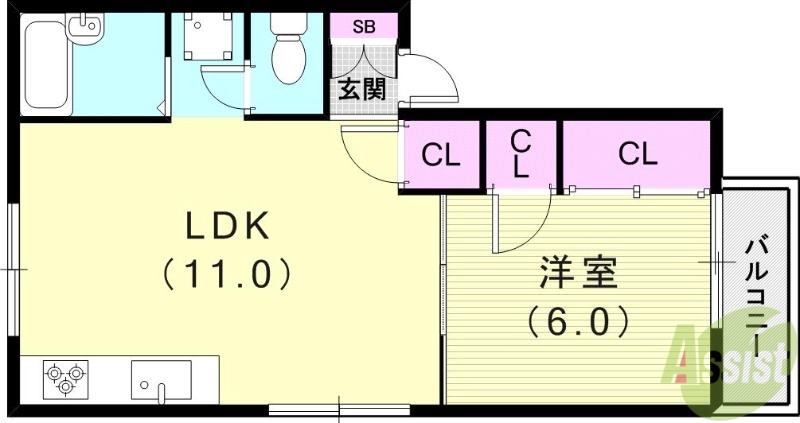 西宮市津門住江町のアパートの間取り