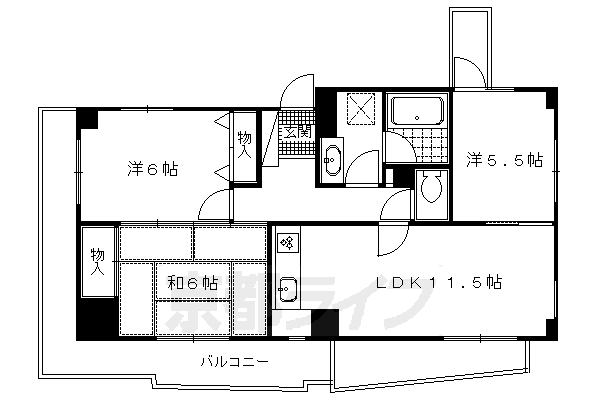 京都市左京区北白川東久保田町のマンションの間取り