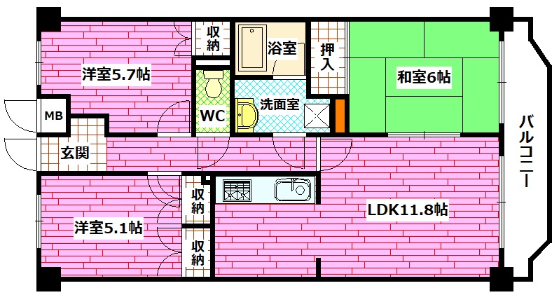 安芸郡海田町蟹原のマンションの間取り