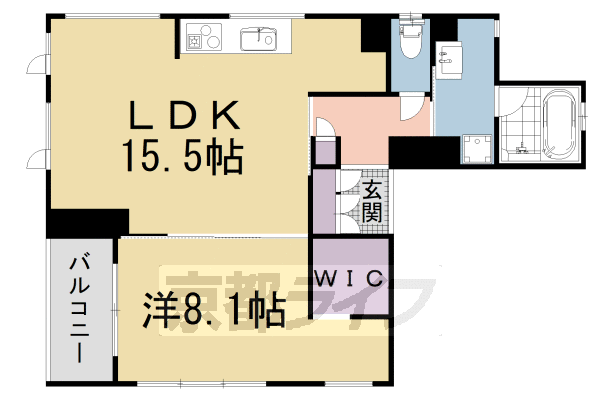 京都市左京区岡崎円勝寺町のマンションの間取り