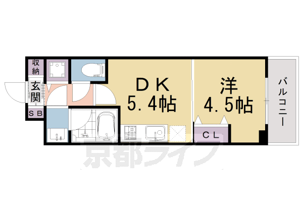 【京都市右京区西院矢掛町のマンションの間取り】