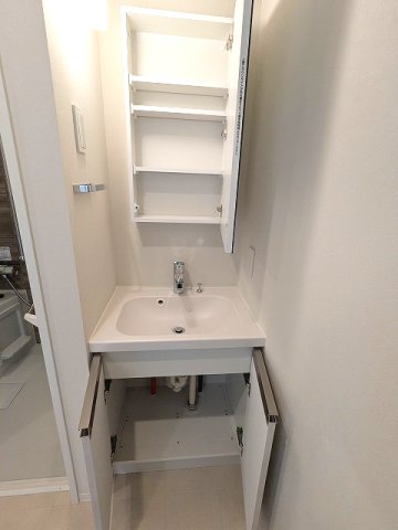 洗面設備　洗面脱衣室、ハンドシャワー付洗面台