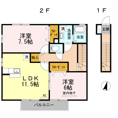 丸亀市土器町東のアパートの間取り