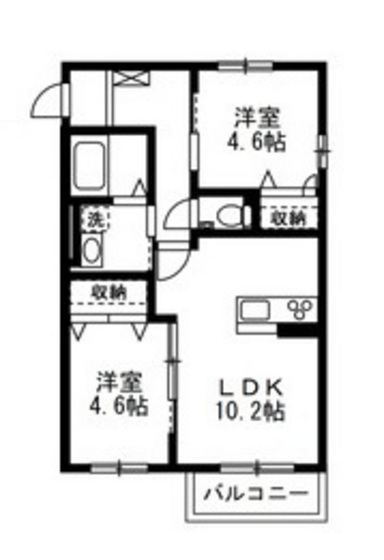 岡山市東区西大寺川口のアパートの間取り